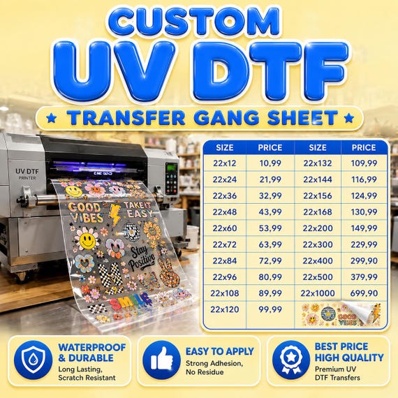 Custom UV DTF Gang Sheet Stickers | Bulk Wholesale Uv Dtf Transfers | Personalized Decals for Tumblers, Glass & Acrylic