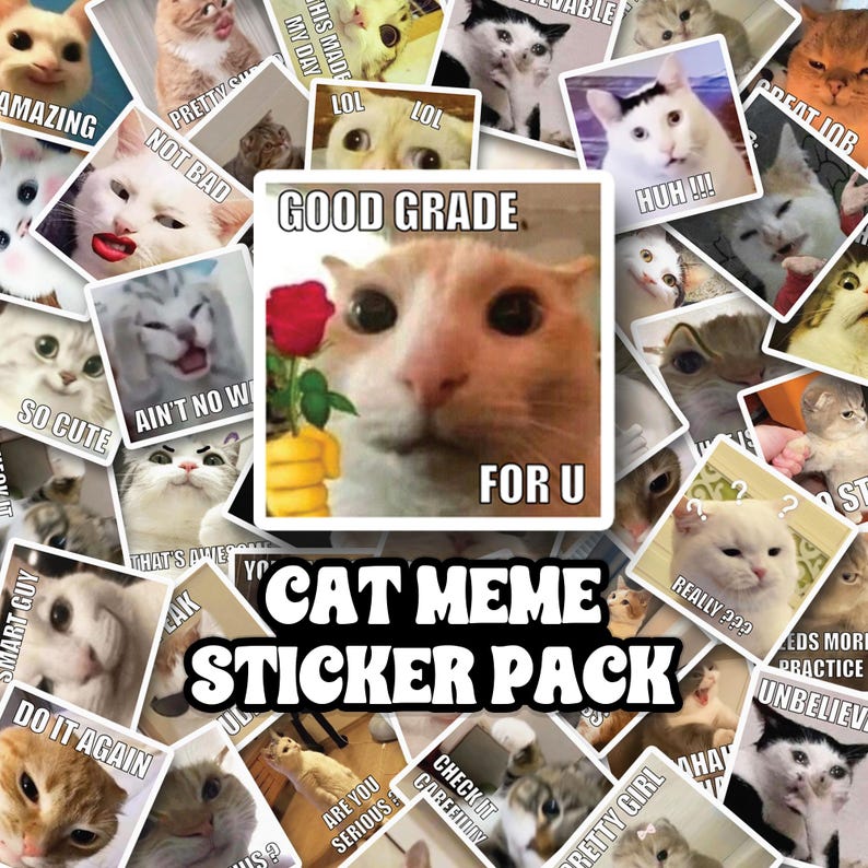 Cat Meme Sticker Pack | Funny Kitties Faces Stickers | Animal Meme ...