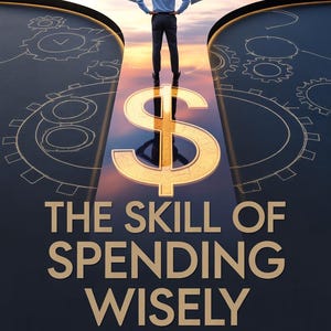 Peut inclure: Couverture du livre "The Skill of Spending Wisely" de Gavin Ryder. Une personne se tient sur un chemin marqué d'un symbole dollar, menant à un ciel lumineux. Le titre est en grandes lettres dorées.
