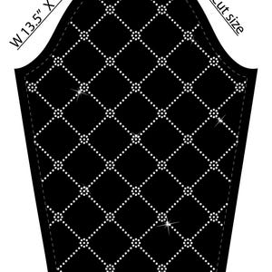 May include: Black decorative panel with a white dotted diamond pattern. The panel is 34.3 cm wide and 48.3 cm high, with a 3mm cut size. The design features sparkling accents, creating a visually appealing texture.