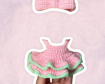 Vestido rosa con lazo para figuras coleccionables de 17 cm / Ropa para mini muñecas