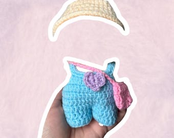 Handmade Crochet Gardener Overalls Set | 17cm Doll Clothes