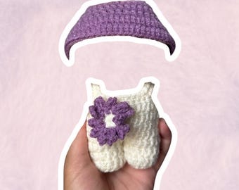 White and Purple Overalls Set for 17 cm Collectible Figures | Mini Doll Clothes