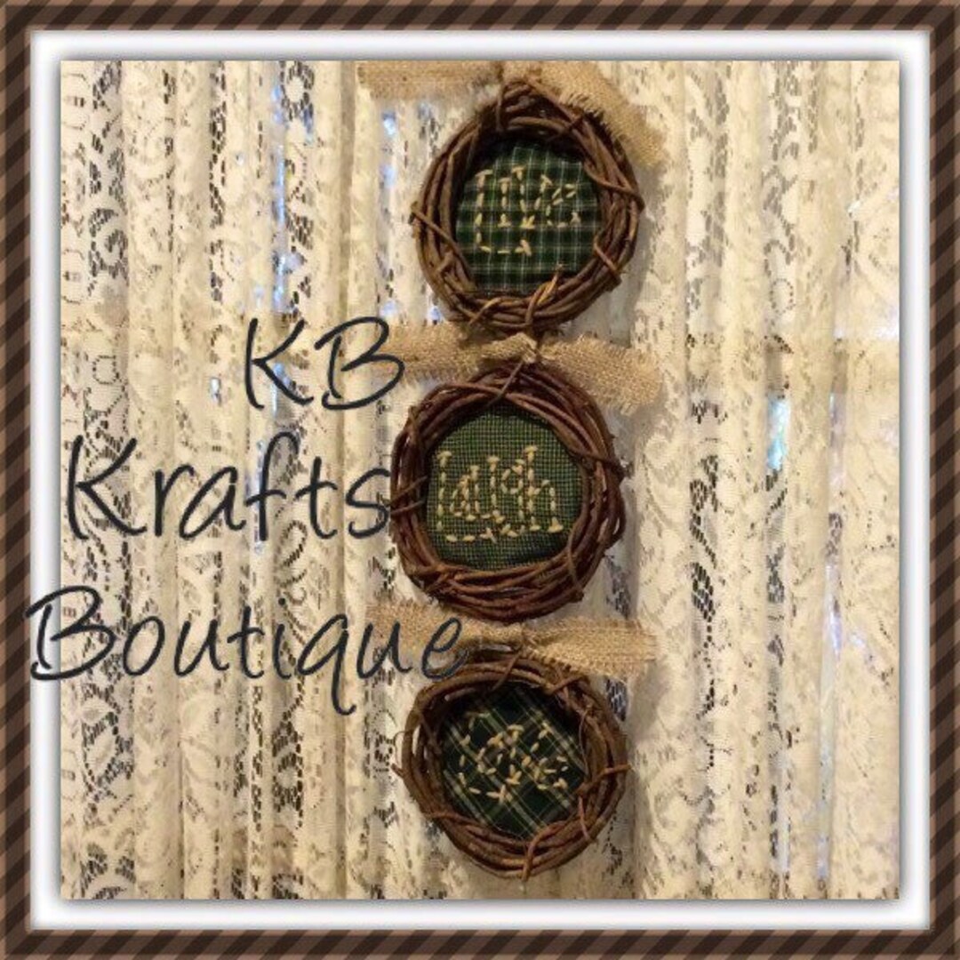 Unique Grapevine Wreaths With Hand Embroidery on Homespun Fabric. Live