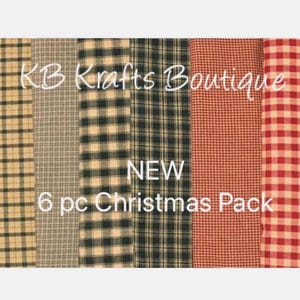 6 piece Fat Quarters Homespun, Christmas Pack (Burgundy and Green)