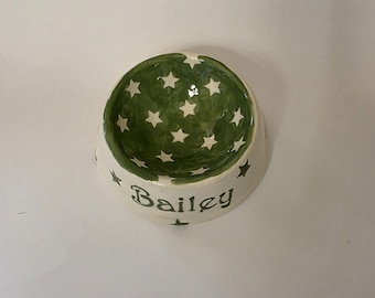 Handmade Personalized Ceramic Dog Dish, Polka Dot or Stars