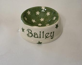 Handmade Personalized Ceramic Dog Dish, Polka Dot or Stars