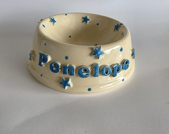 Personalized Ceramic Dog Bowl with Raised 3D Name | Handmade Custom Pet Bowl | Personalized Dog Dish | Raised Letters & Stars