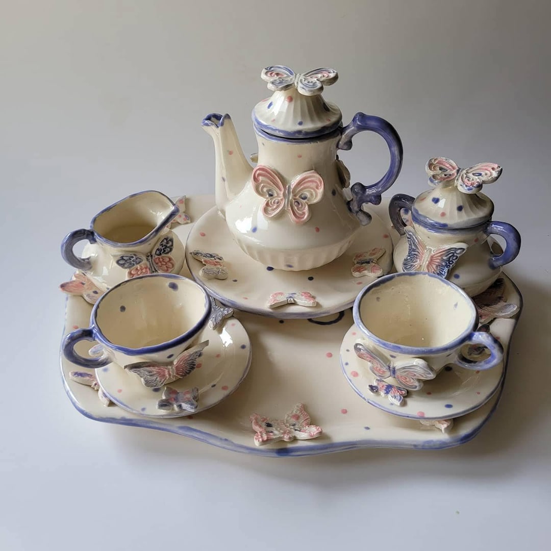 Handcrafted Butterfly Tea Set: Whimsical Ceramic Tea Party - Etsy