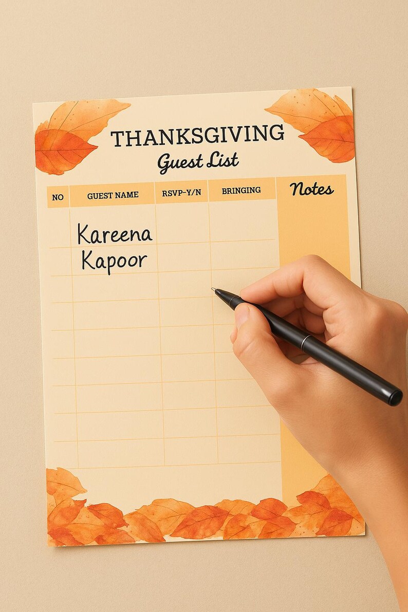 Thanksgiving Guest List Printable — Instant Download RSVP Tracker, Fall ...