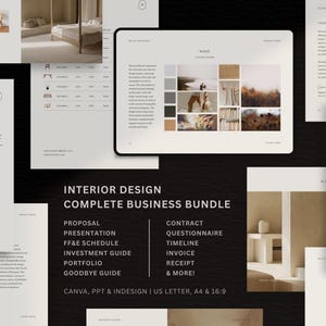 Interior Design Template Bundle | Designer Project Proposal | Client Presentation | FF&E Schedule | Investment Guide | Onboarding Forms