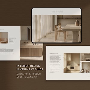 Interior Design Investment Guide | Interior Designer Fee Proposal | Project Proposal | Client Presentation | Canva | Indesign | Powerpoint