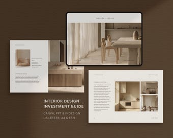 Interior Design Investment Guide | Interior Designer Fee Proposal | Project Proposal | Client Presentation | Canva | Indesign | Powerpoint