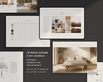 Interior Design Template Bundle | Designer Project Proposal | Client Presentation | FF&E Schedule | Canva PPT INDD | Design Templates