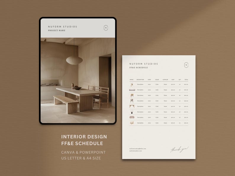 Interior Design FF&E Schedule Template | Interior Designer Timeline ...