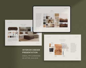 Interior Design Presentation Template | Interior Designer Project Proposal | Canva | Indesign | Powerpoint | Client Presentation Template