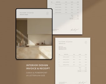 Plantilla de factura de diseño de interiores / Recibo de diseñador de interiores / Paquete de facturas / Paquete de plantillas / Factura de Canva / Formularios de diseño