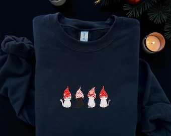 Weihnachten Besticktes Sweatshirt: Feiertage Katzen, Gemütliches Minimal Design