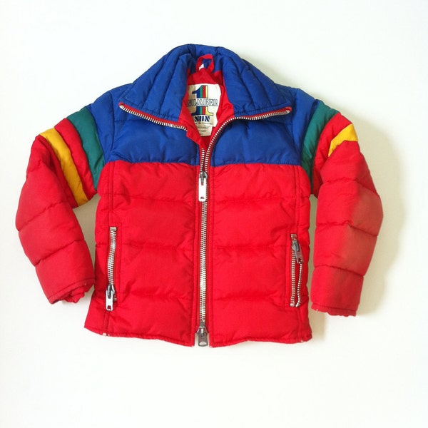 70s Vintage Childrens Unisex Snow Ski Jacket Bright Rainbow Size 6,7,8 Small
