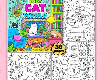 Cozy Cat World – Kawaii Coloring Book | 38 Pages of Cute Cats, Cozy Rooms & Kawaii Scenes | Printable PDF Instant Download