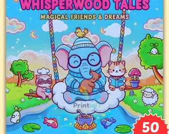 Whisperwood Tales Coloring Book | 50 Magical Printable Pages | Instant Download PDF | Fantasy Coloring Book | Kawaii Gift