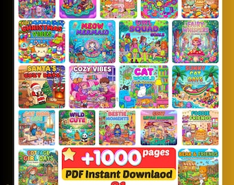 1000+ Printable Coloring Pages Bundle |21 Kawaii Coloring Books PDF| Bold & Easy Coloring for Adults Kids Seniors | Instant Digital Download