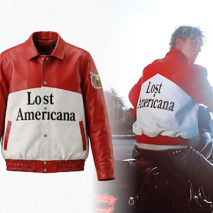 Machine Gun Kelly The Tonight Show Lost Americana Musician Red Leather Interview Jacket, Celebrity Fan Replica Cosplay Costume