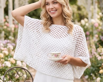 Patrón de poncho de ganchillo elegante y lujoso / Patrones de ganchillo para top de verano / Vestido y pareo de playa blanco / Ropa de ganchillo moderna