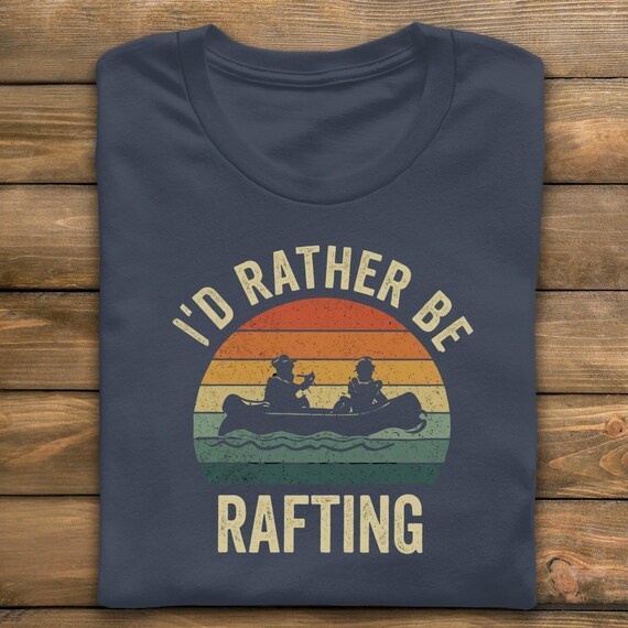 I'd Rather Be Rafting T-Shirt: Retro Sunset Design, Vintage Distressed Look | Cotton Blend, Unisex Fit | Outdoor Adventure Wear