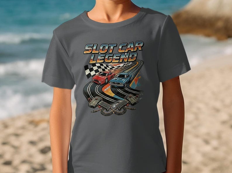 Camiseta de carreras vintage, camiseta de leyenda de coches de slot con diseño retro. imagen 7