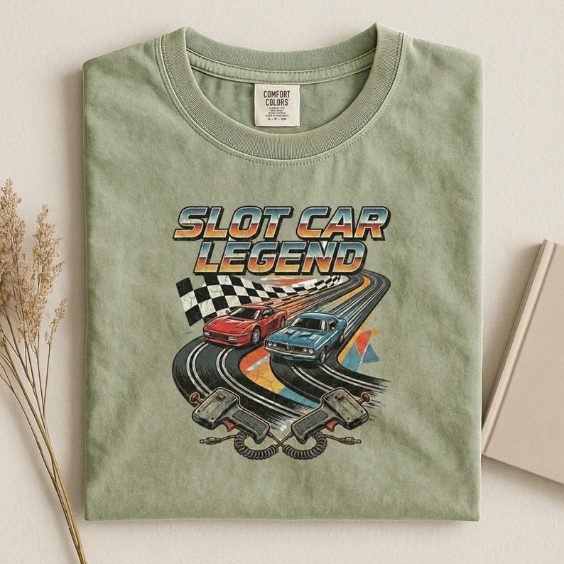 Camiseta de carreras vintage, camiseta de leyenda de coches de slot con diseño retro. imagen 16