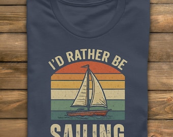 T-shirt da vela con design retrò al tramonto - Comoda miscela di cotone per gli amanti della nautica