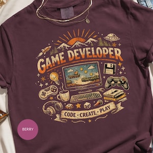 Game Developer T-Shirt, Retro Gaming Programmer Gift, Indie Game Creator Tee, Code Create Play, Distressed Graphic Shirt
