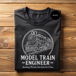 Model Train Shirt Railroad Hobbyist Tee, Steam Engine Graphic, Vintage Locomotive Art (Soft Cotton, Multiple Sizes) Bild 3