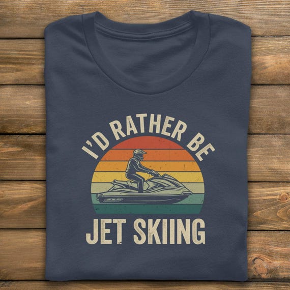 Jet Skiing Retro T-Shirt: Vintage Sunset Water Sports Theme, Cotton Blend (Unisex Sizes S-3XL, Casual Summer Wear)