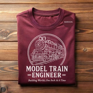 Model Train Shirt Railroad Hobbyist Tee, Steam Engine Graphic, Vintage Locomotive Art (Soft Cotton, Multiple Sizes) Bild 4