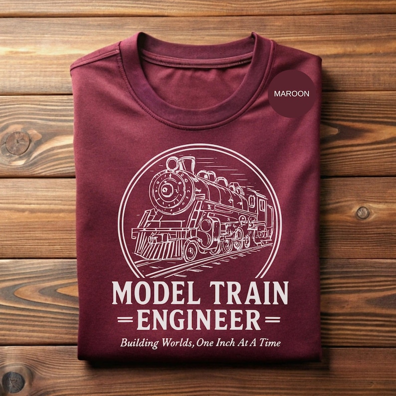 Model Train Shirt Railroad Hobbyist Tee, Steam Engine Graphic, Vintage Locomotive Art (Soft Cotton, Multiple Sizes) Bild 4
