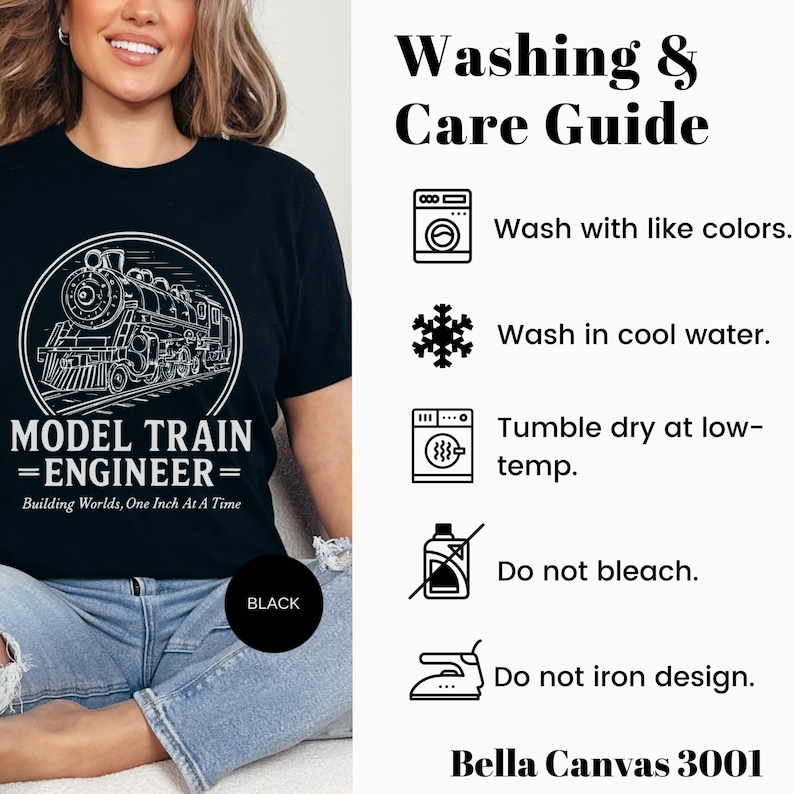Model Train Shirt Railroad Hobbyist Tee, Steam Engine Graphic, Vintage Locomotive Art (Soft Cotton, Multiple Sizes) Bild 10