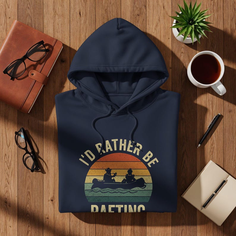 I'd Rather Be Rafting T-Shirt: Retro Sunset Design, Vintage Distressed Look | Cotton Blend, Unisex Fit | Outdoor Adventure Wear immagine 6