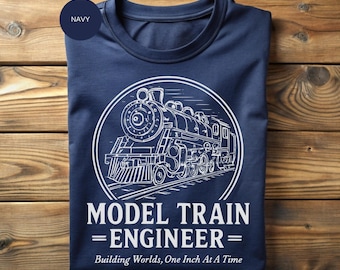 Model Train Shirt Railroad Hobbyist Tee, Steam Engine Graphic, Vintage Locomotive Art (Soft Cotton, Multiple Sizes)
