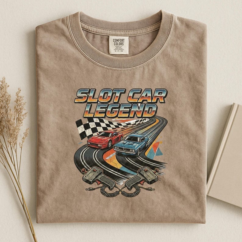 Camiseta de carreras vintage, camiseta de leyenda de coches de slot con diseño retro. imagen 15
