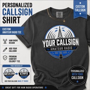 Gepersonaliseerd T-shirt met roepnaam voor amateurradio | T-shirt op maat voor amateurradio-operators | Cadeau voor hem als hobbyist