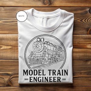 Model Train Shirt Railroad Hobbyist Tee, Steam Engine Graphic, Vintage Locomotive Art (Soft Cotton, Multiple Sizes) Bild 2