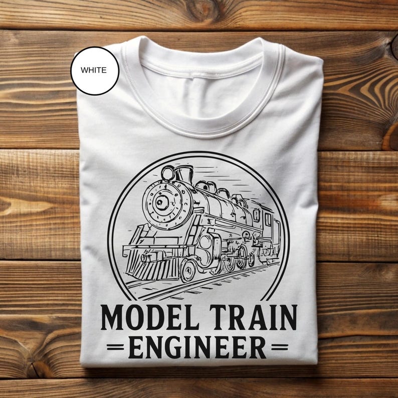 Model Train Shirt Railroad Hobbyist Tee, Steam Engine Graphic, Vintage Locomotive Art (Soft Cotton, Multiple Sizes) Bild 2