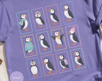 Cute Puffin Graphic Tee, Adorable Illustrated Bird Lover T-Shirt, Kawaii Animal Fan Gift for Her, Whimsical Seabird Art