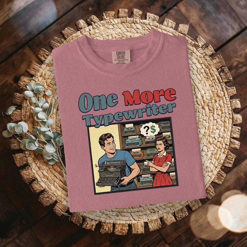 One More Typewriter Graphic T-Shirt, Retro Vintage Inspired Tee, Funny Typing Machine Comic Print, Unisex Casual Shirt Gift
