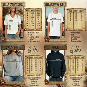 The image is a collage of six images, each depicting a different size and style of a white t-shirt. The images show the t-shirt in various sizes, including small, medium, and large, as well as different styles such as crew neck, crew neck with a drawstring hood, and hoodie. The images also include measurements in inches and centimeters, providing a visual representation of the t-shirt's size and style.