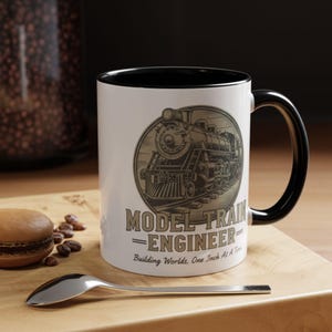 Model Train Engineer Mug Vintage Steam Train, Retro Railroad Design (Double Wall, Microwave Safe, Dishwasher Friendly)