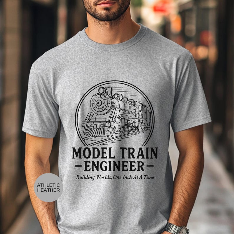 Model Train Shirt Railroad Hobbyist Tee, Steam Engine Graphic, Vintage Locomotive Art (Soft Cotton, Multiple Sizes) Bild 9
