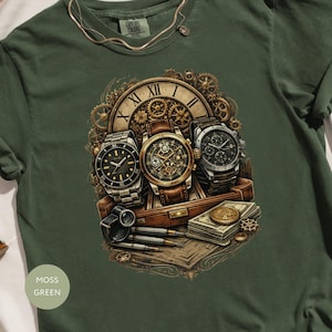 Steampunk Watch T-Shirt, Vintage Clock Gears Design Tee, Luxury Timepiece Shirt, Entrepreneur Gift for Him, Business Owner Apparel
